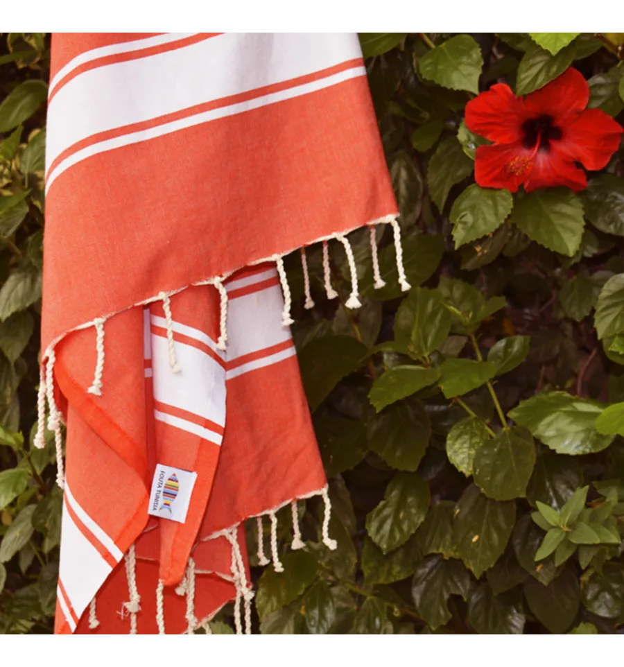 Toalla de playa plana naranja coral Fouta Tunisia - 3