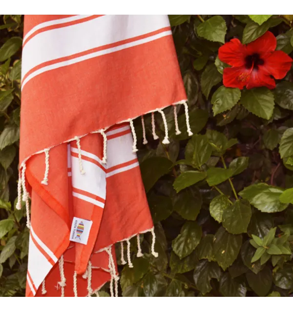Toalla de playa plana naranja coral Fouta Tunisia - 3