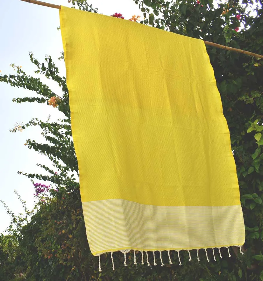 Toalla playa nido de abeja amarillo limón Fouta Tunisia - 3