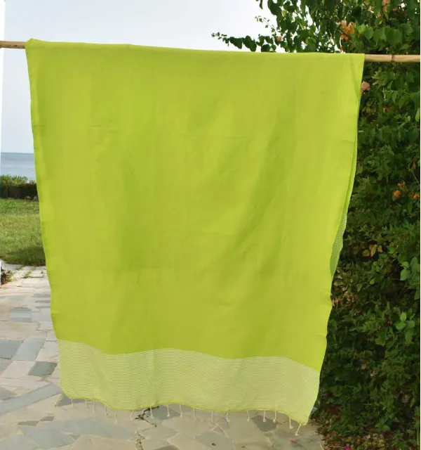 Toalla playa nido de abeja  verde lima rayado  blanco Fouta Tunisia - 3