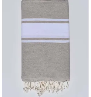 Toalla de playa gigante beige con raya blanca Fouta Tunisia - 2