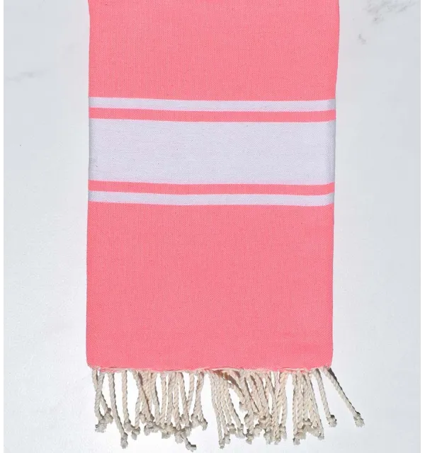 Toalla de playa de algodón reciclado rosa neón Fouta Tunisia - 1