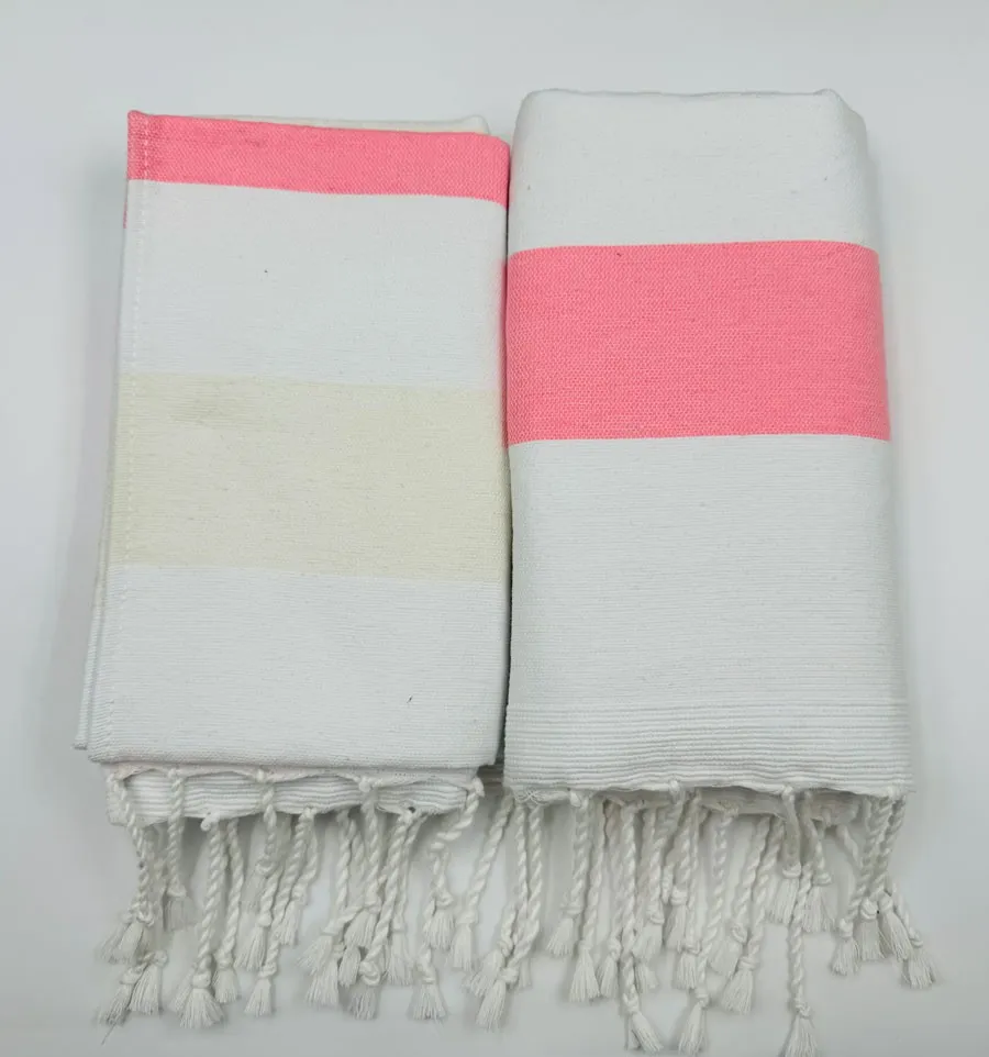 Toalla de playa esponja rosa claro y crudo Fouta Tunisia - 3