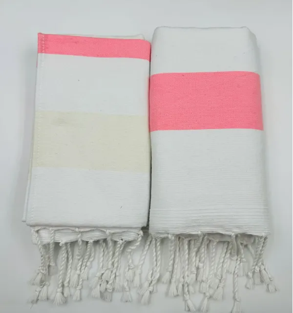 Toalla de playa esponja rosa claro y crudo Fouta Tunisia - 3