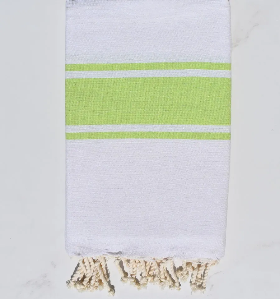 Toalla de Playa Blanca con Rayas Verde Lima Fouta Tunisia - 2
