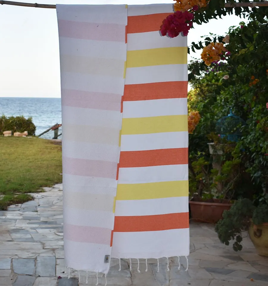 Toalla de playa esponja naranja y amarilla Fouta Tunisia - 3