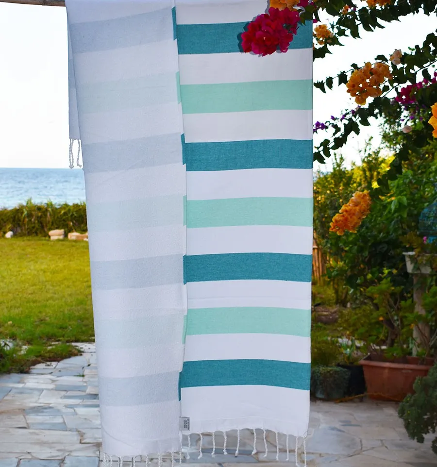 Toalla de playa esponja verde esmeralda y verde claro Fouta Tunisia - 2