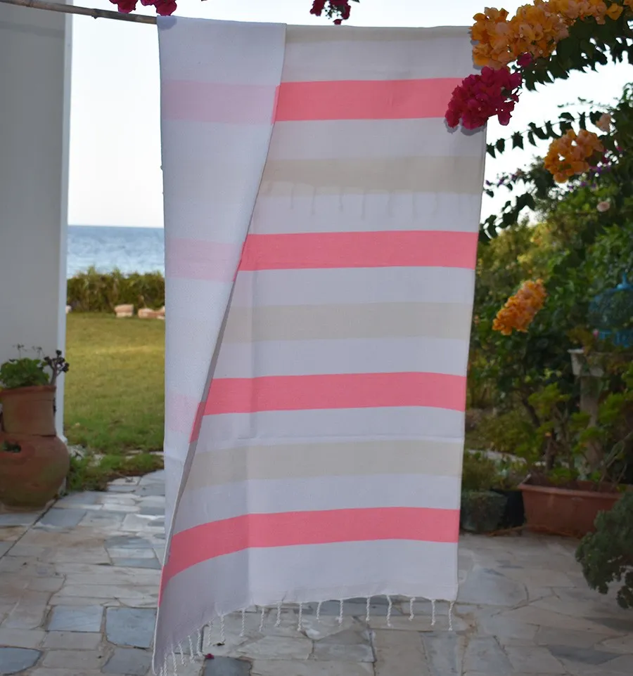 Toalla de playa esponja rosa claro y crudo Fouta Tunisia - 2