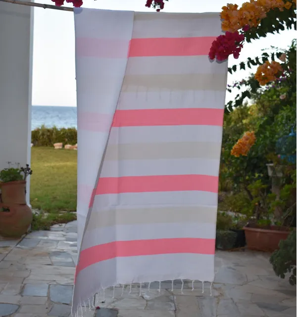 Toalla de playa esponja rosa claro y crudo Fouta Tunisia - 2