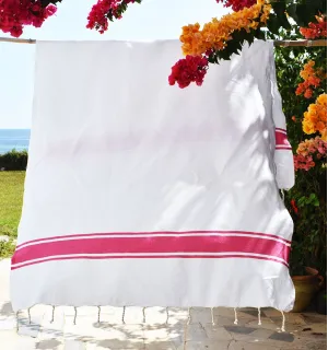 Toalla de Playa blanca rayas rosas Fouta Tunisia - 1