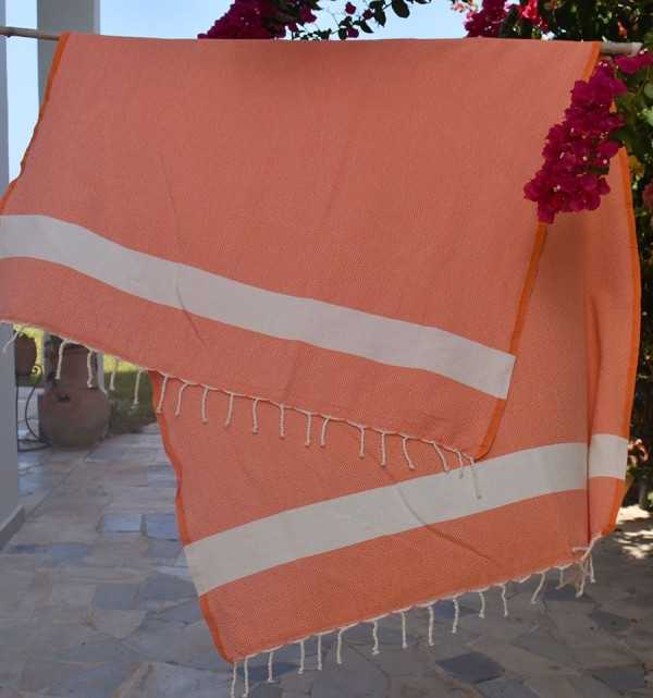 Toalla de playa Diamante naranja coral Fouta Tunisia - 2