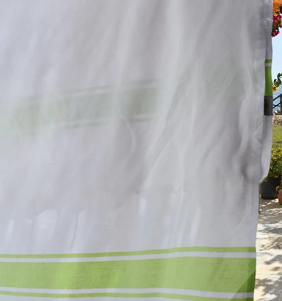 Toalla de Playa Blanca con Rayas Verde Lima Fouta Tunisia - 3