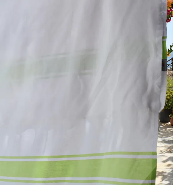 Toalla de Playa Blanca con Rayas Verde Lima Fouta Tunisia - 3
