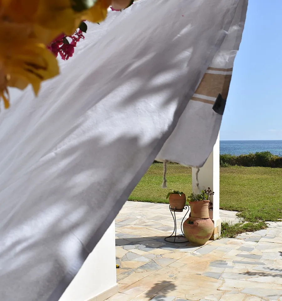 Toalla de Playa Blanca con Rayas Beige Fouta Tunisia - 2