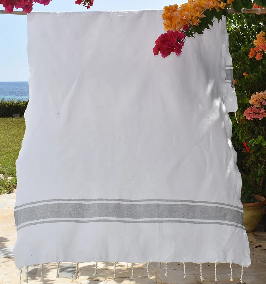 Toalla de playa blanca a rayas gris Fouta Tunisia - 2