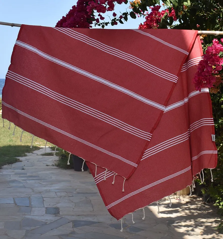 Toalla de playa Mykonos roja Fouta Tunisia - 2
