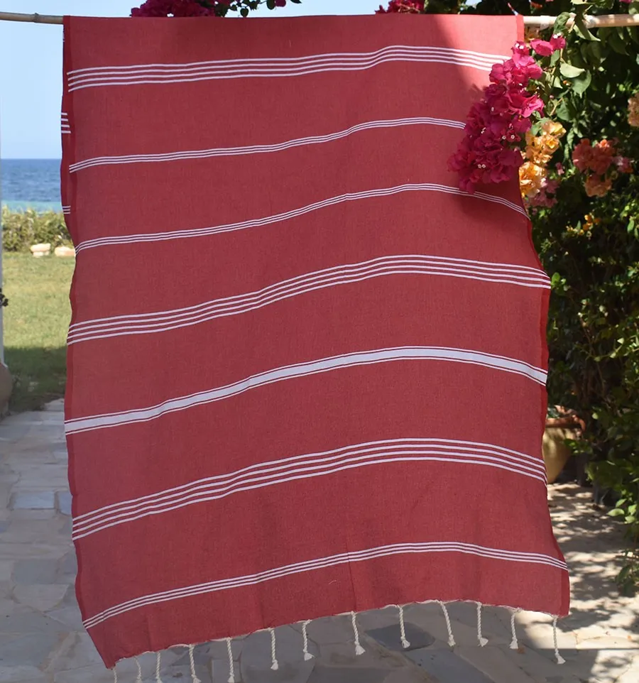 Toalla de playa Mykonos roja Fouta Tunisia - 4
