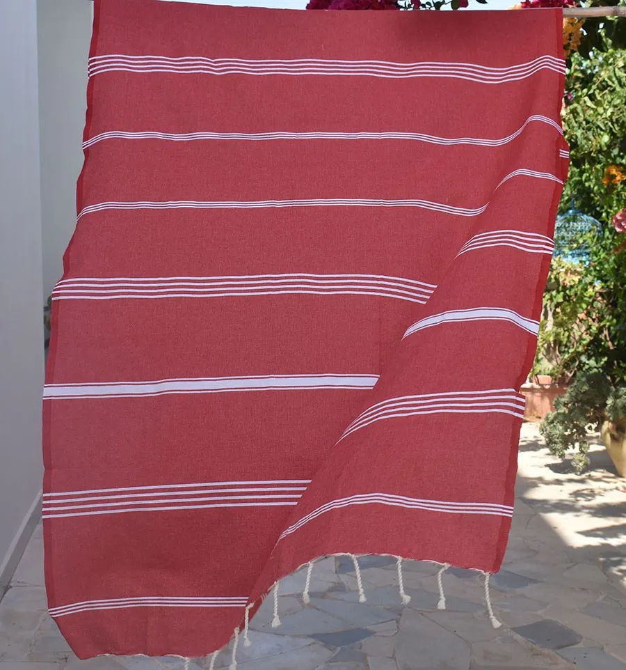 Toalla de playa Mykonos roja Fouta Tunisia - 5