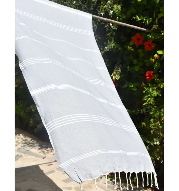 Toalla de playa Mykonos gris claro Fouta Tunisia - 2