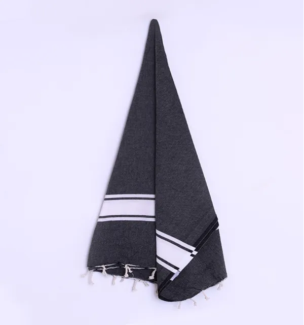 Toalla de playa de algodón reciclado negro Fouta Tunisia - 3