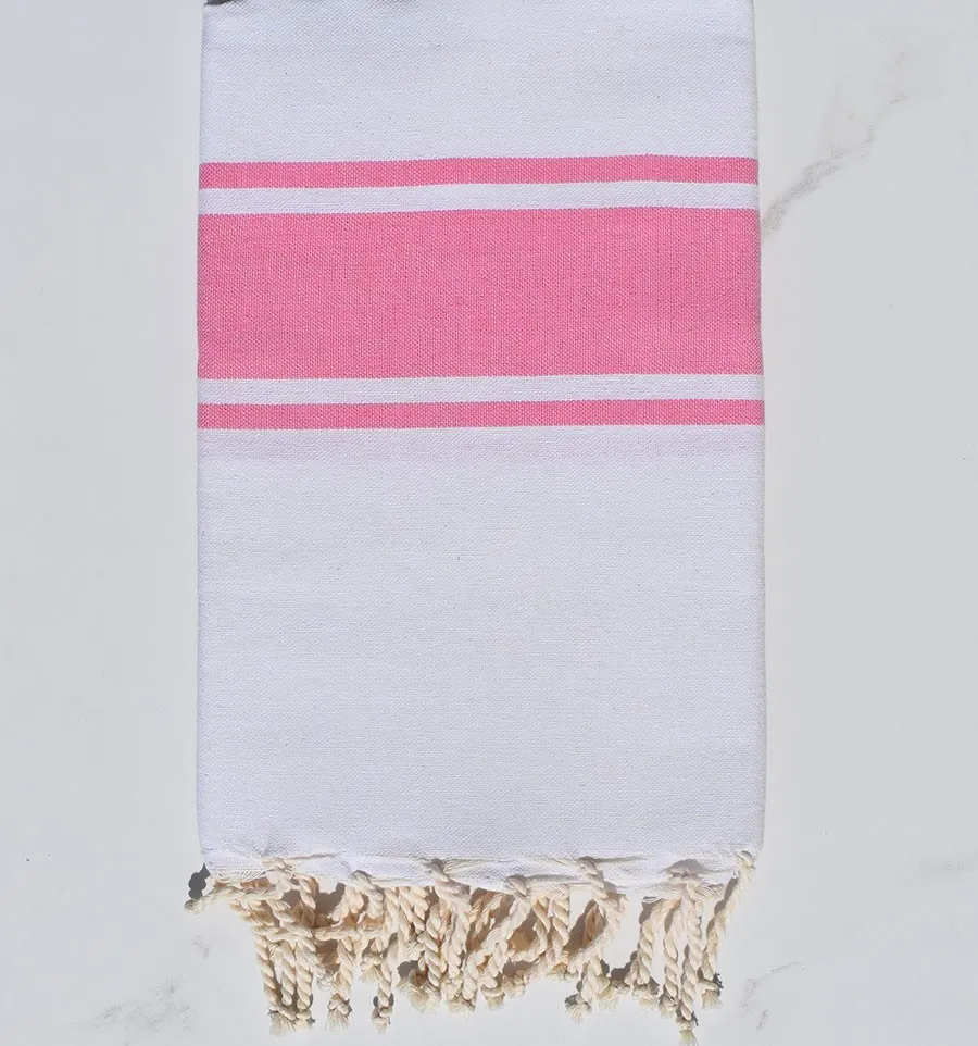 Toalla de Playa Blanca con Rayas Rosa Claro Fouta Tunisia - 2