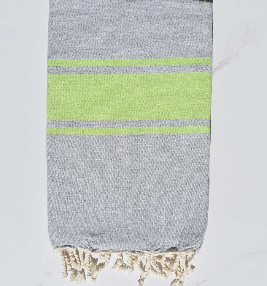 Toalla de playa gris con bandas verde lima Fouta Tunisia - 3