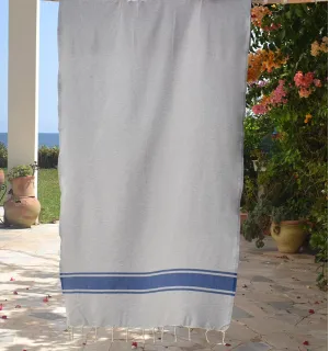 Toalla de Playa Gris con Bandas Azules Fouta Tunisia - 1