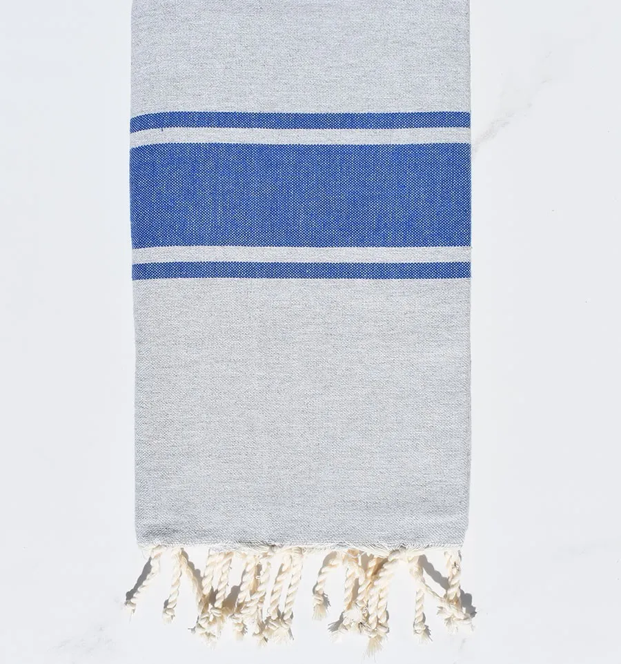 Toalla de Playa Gris con Bandas Azules Fouta Tunisia - 3