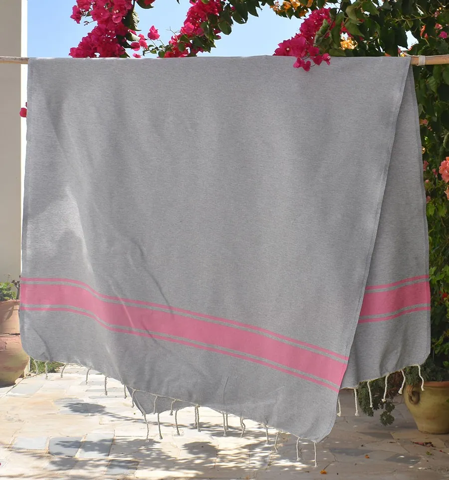 Toalla de Playa Gris con Bandas Rosas Fouta Tunisia - 2