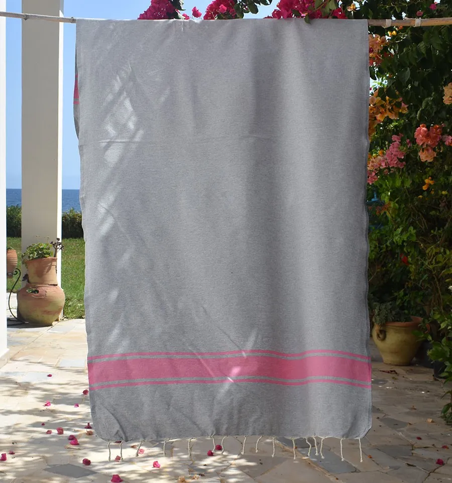 Toalla de Playa Gris con Bandas Rosas Fouta Tunisia - 4