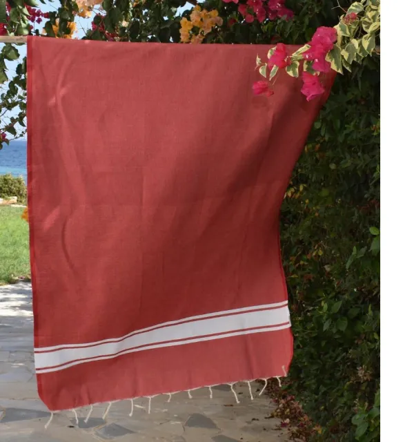 Toalla de playa de algodón reciclado rojo - FOUTA TUNISIA