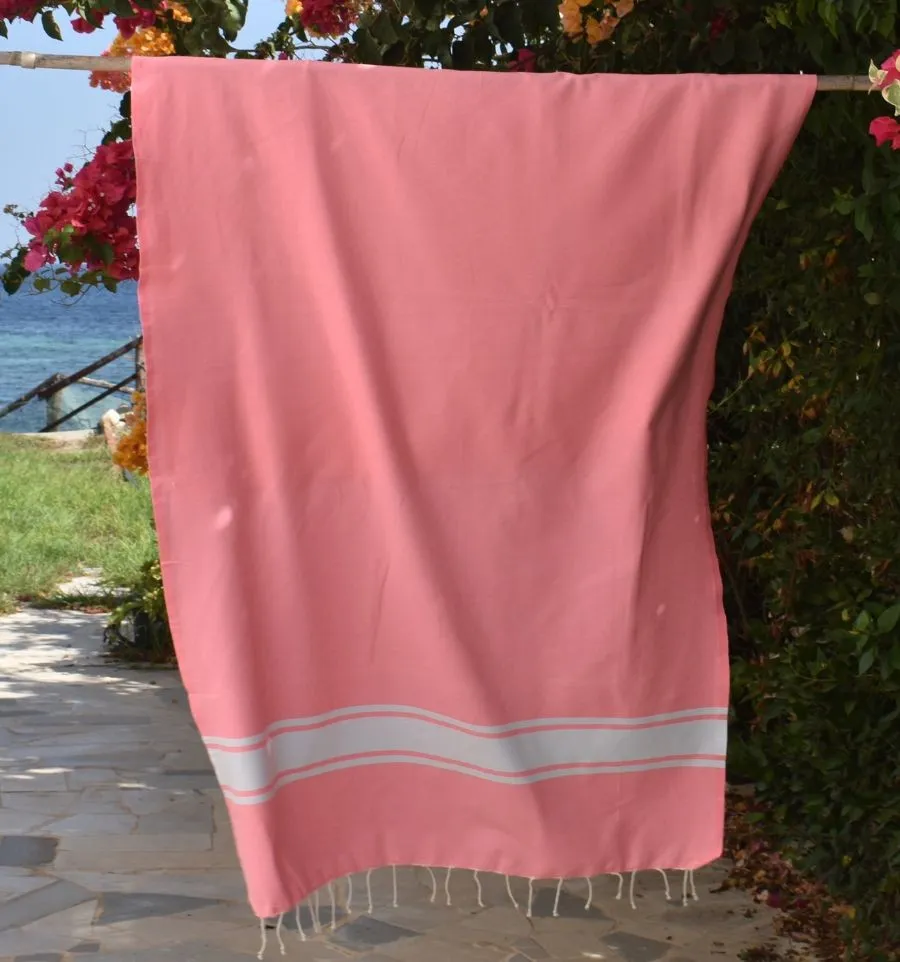 Toalla de playa de algodón reciclado rosa neón - FOUTA TUNISIA