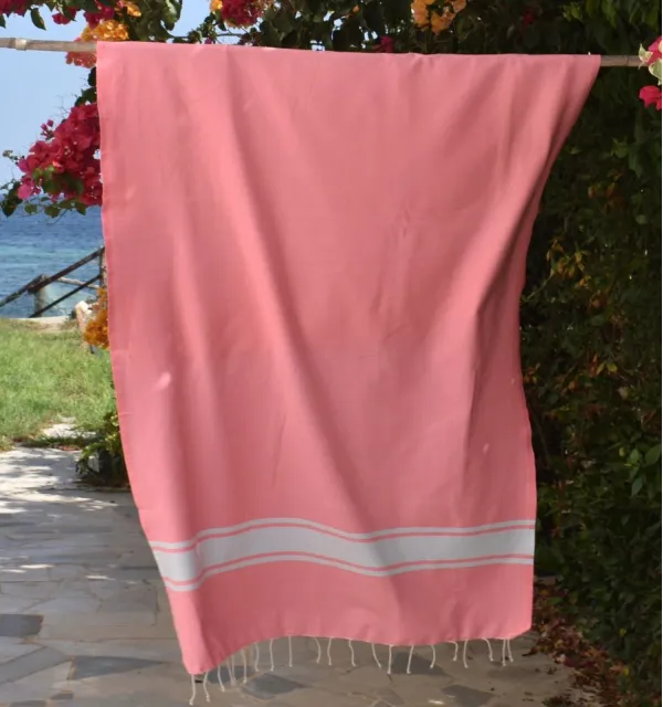 Toalla de playa de algodón reciclado rosa neón - FOUTA TUNISIA