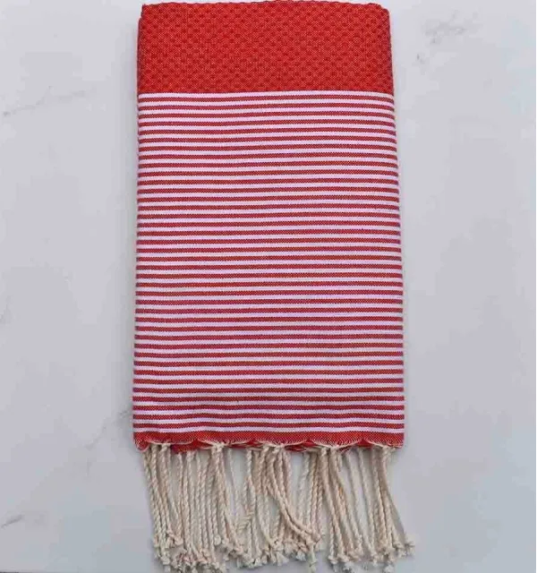toalla de playa nido de abeja grosella roja - FOUTA TUNISIA