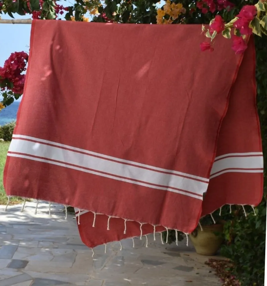 Toalla de playa de algodón reciclado rojo - FOUTA TUNISIA