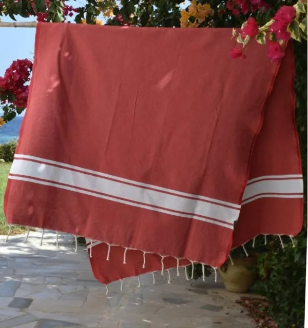 Toalla de playa de algodón reciclado rojo - FOUTA TUNISIA