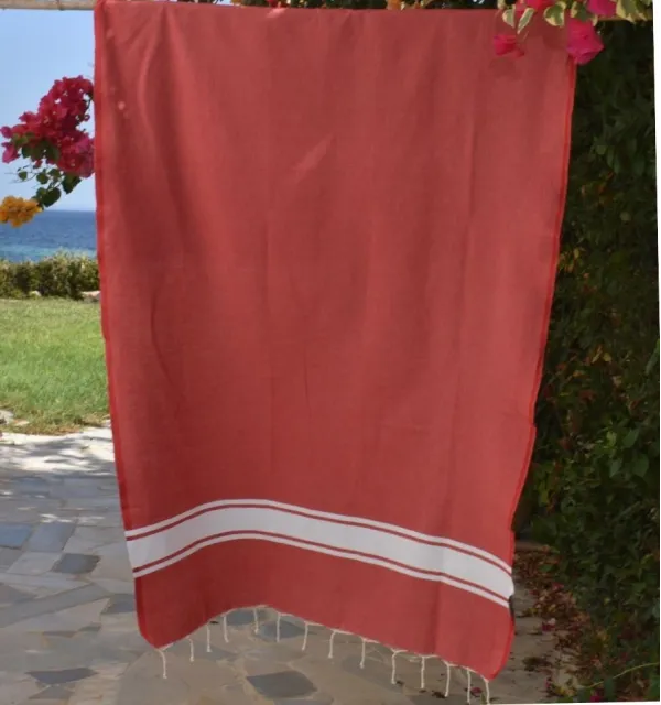 Toalla de playa de algodón reciclado rojo - FOUTA TUNISIA