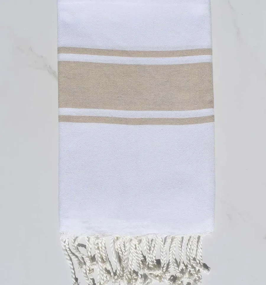 Toalla de Playa Blanca con Rayas Beige - Toalla de Playa