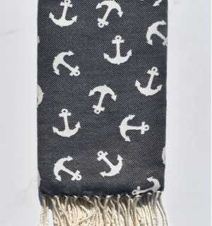 Toalla de playa jacquard  ancla noche azul Fouta Tunisia - 1 2