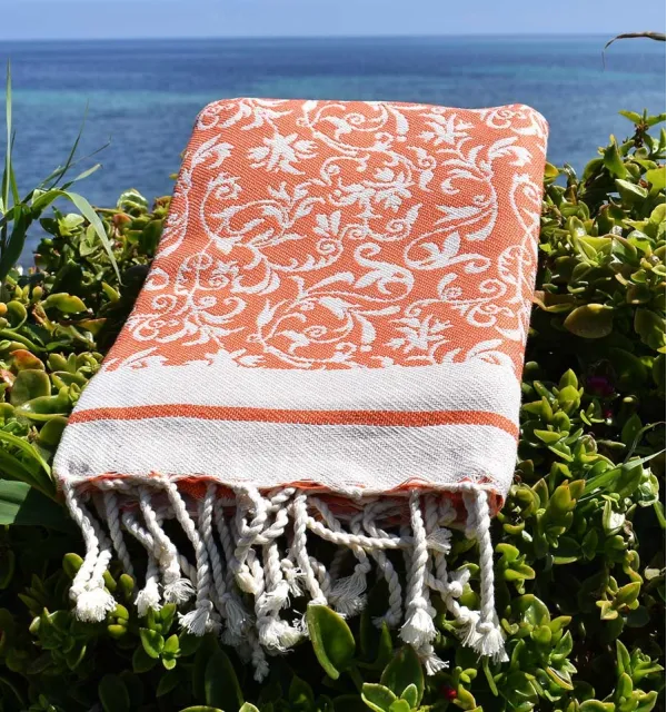 Toalla de playa jacquard naranja – Suave, absorbente y elegante, perfecta para playa y hammam