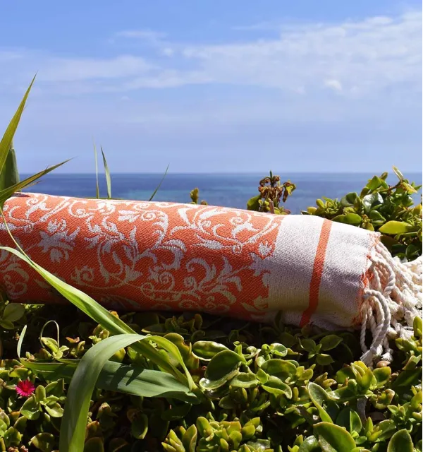 Toalla de playa jacquard naranja – Suave, absorbente y elegante, perfecta para playa y hammam