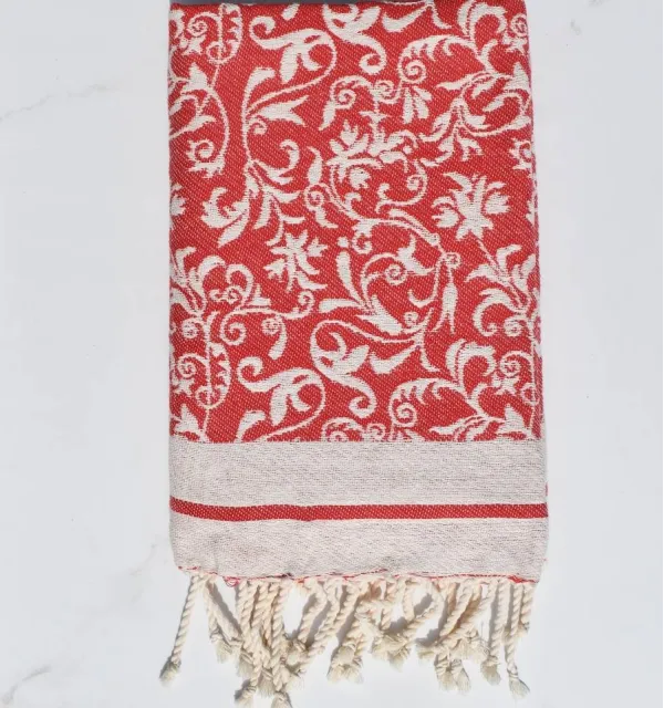 Toalla de playa Versailles roja – Suave, absorbente y elegante, ideal para playa y hammam