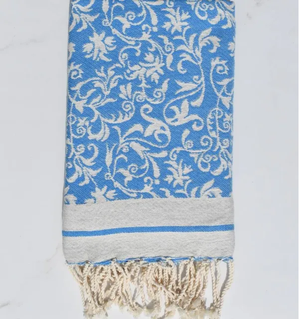Toalla de playa Versailles azul azur – Toalla floral de algodón, toalla de playa, toalla absorbente