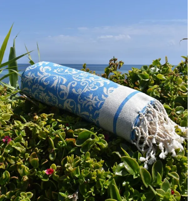 Toalla de playa Versailles azul azur – Toalla floral de algodón, toalla de playa, toalla absorbente