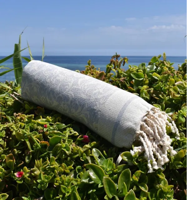 Toalla de playa Versailles gris claro – Fouta de algodón absorbente, toalla de playa, fouta decorativa