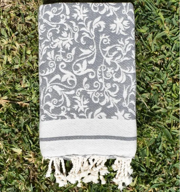 Toalla de playa Versailles gris – Fouta de playa con diseño floral, toalla de playa, fouta jacquard elegante