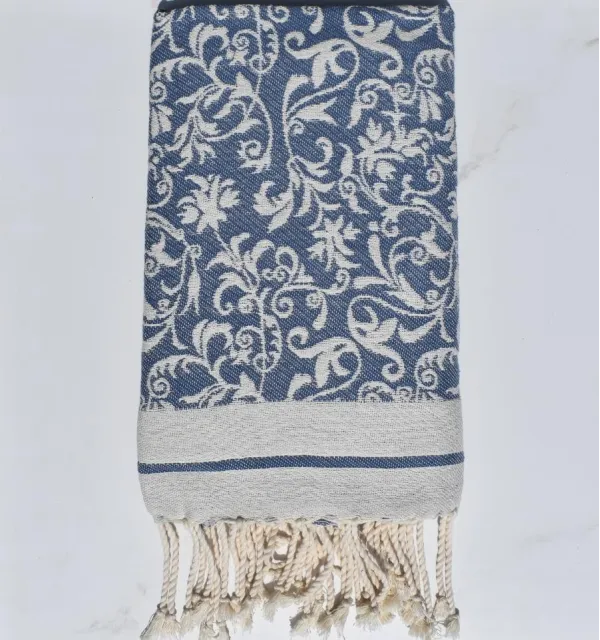 Toalla de playa Versailles azul aciano – toalla de algodón, fouta absorbente, fouta floral