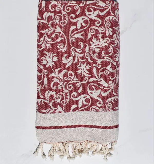 Toalla de playa Versailles burdeos – Fouta con diseño floral, toalla de playa burdeos, toalla jacquard