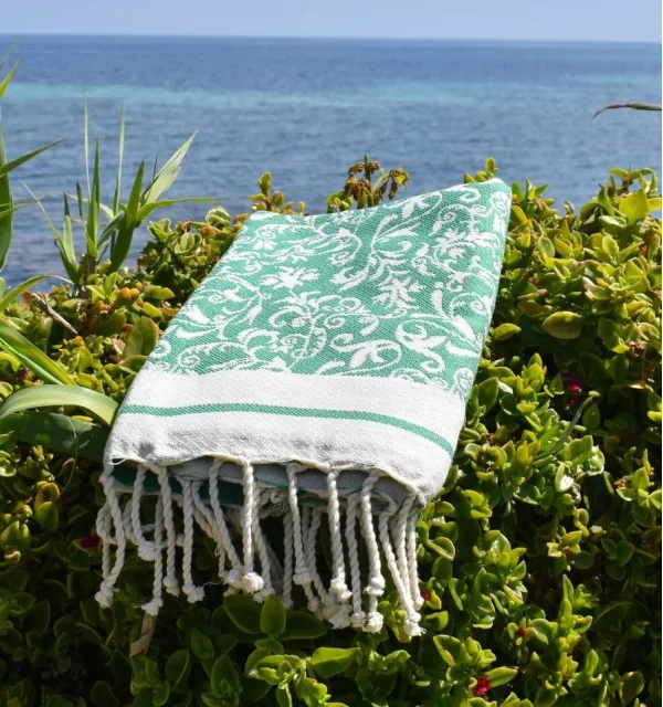 Toalla de playa flor verde - FOUTA TUNISIA