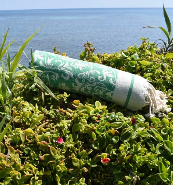 Toalla de playa flor verde - FOUTA TUNISIA